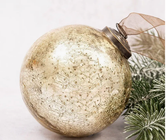 4" Extra Large Gold Crackle Glass Christmas Bauble