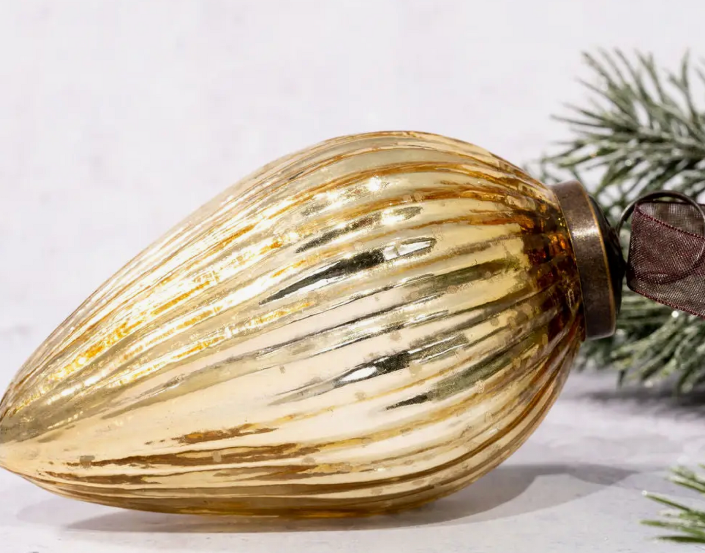 4" Extra Large Gold Glass Pinecone Christmas Tree Decoration