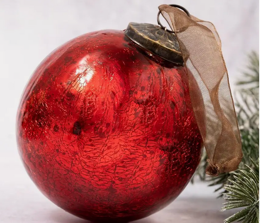 4" Extra Large Red Crackle Glass Christmas Tree Bauble