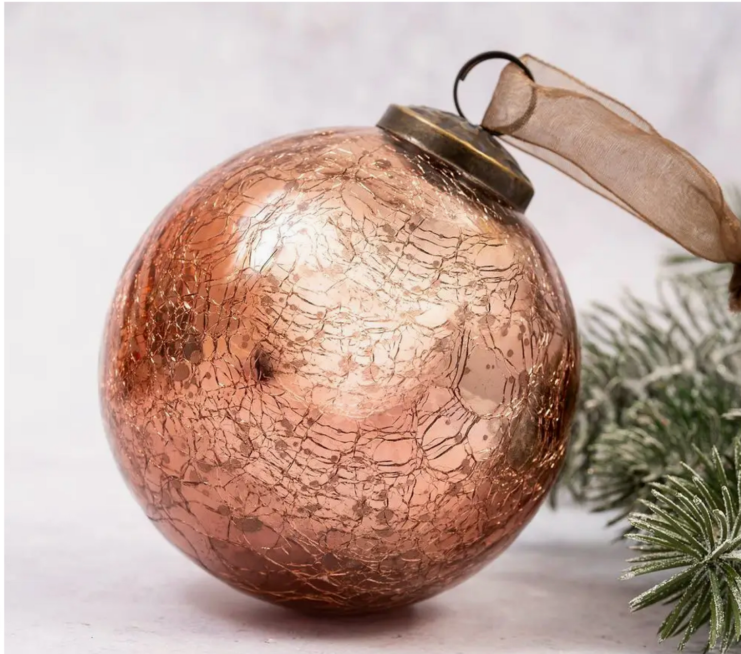 4" Extra Large Rose Quartz Crackle Glass Christmas Bauble