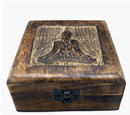 Wooden Keepsake Box 13x13x6cm - Buddha