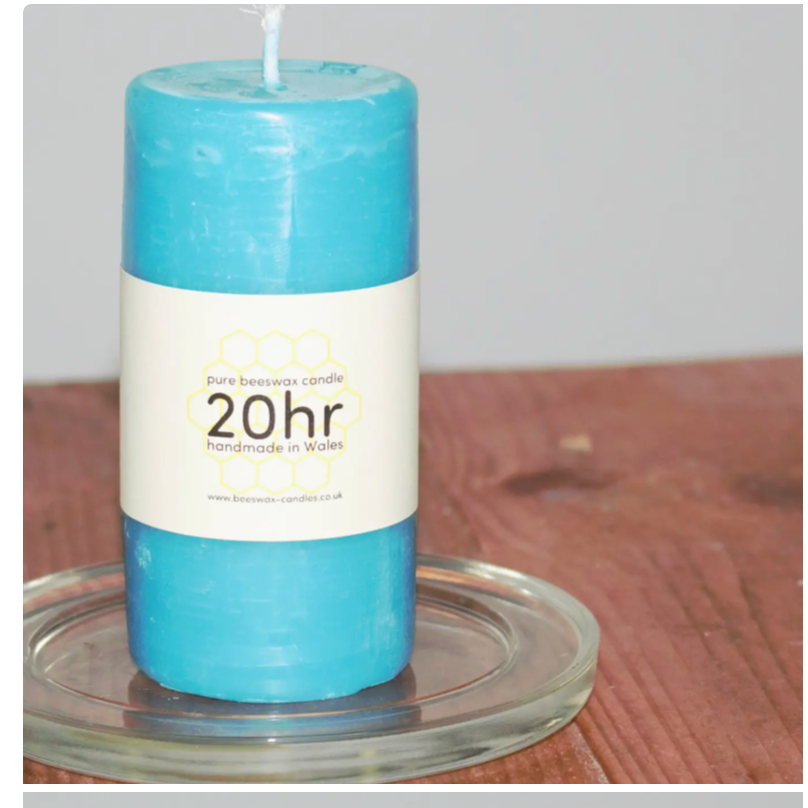 Pure Beeswax Pillar Candle 20 Hrs Sea Blue