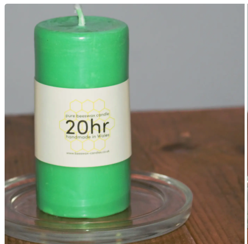 Pure Beeswax Pillar Candle 20 Hrs Seaweed Green