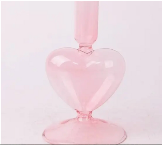 Pink Glass Heart Candle Holder
