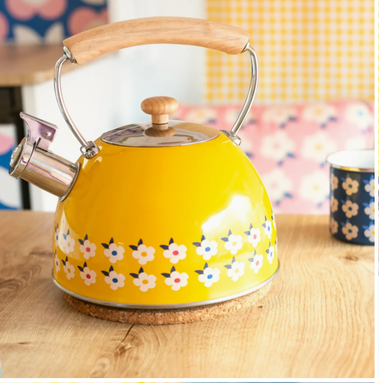 Yellow Stove Whistling Kettle Stainless Steel Tea Pot Pretty