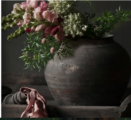 Wooden Decorative Sign Grey Pot Flowers