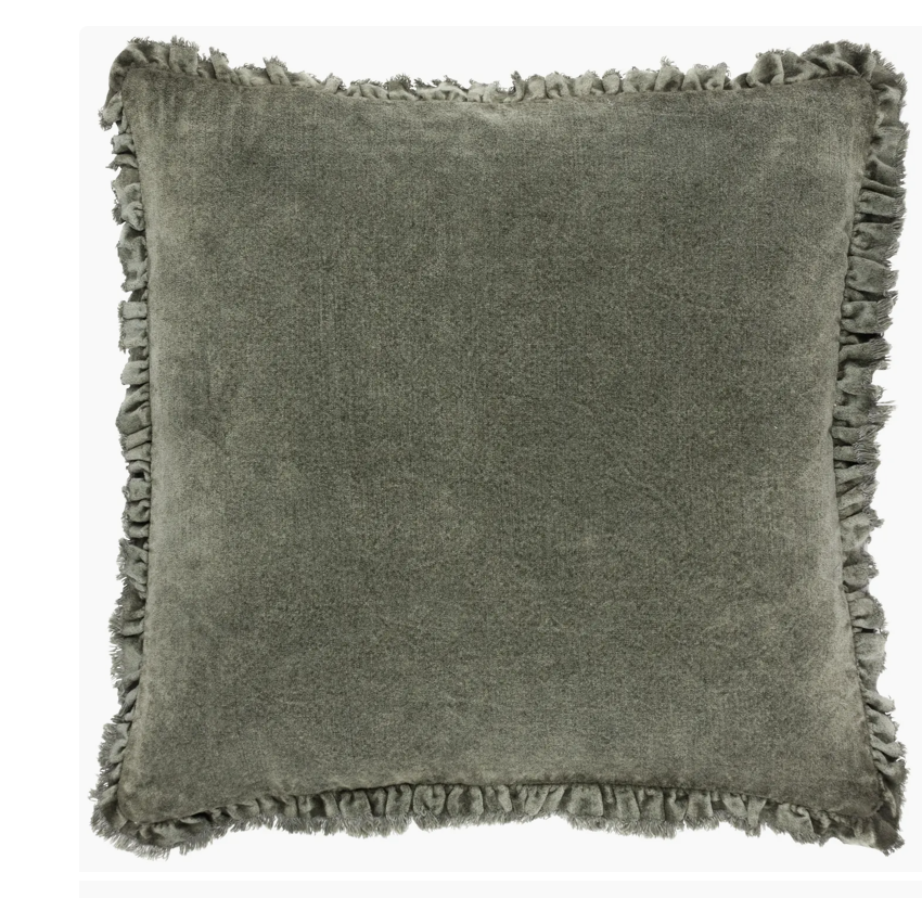 Bertie Washed Cotton Velvet Cushion Moss