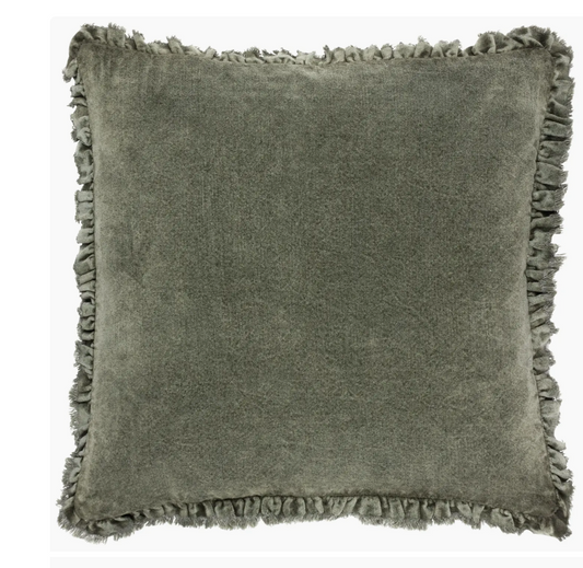 Bertie Washed Cotton Velvet Cushion Moss