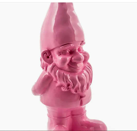 Large Bright Pink Standing Gnome Figure