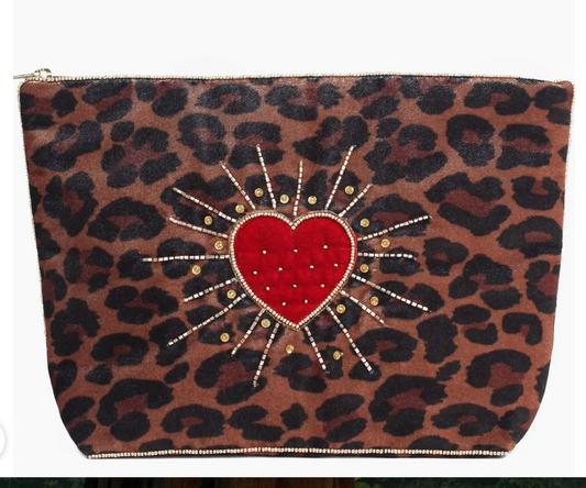 Leopard Heart Burst Large Pouch