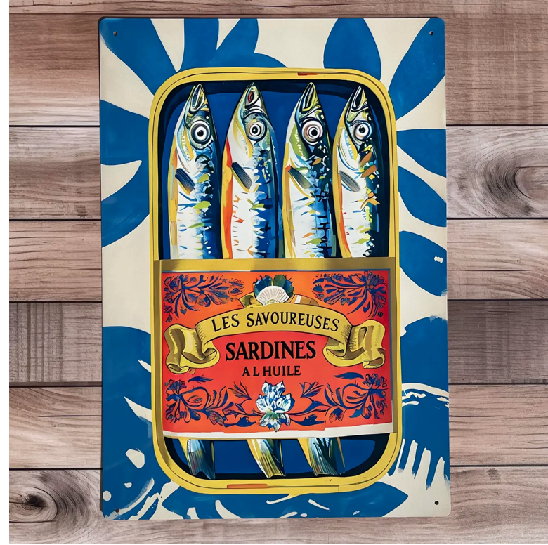 Sardine Can Illustration Kitchen Metal Sign