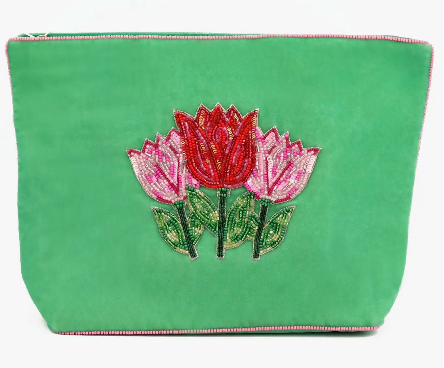 Multi Tulips On Green Large Pouch