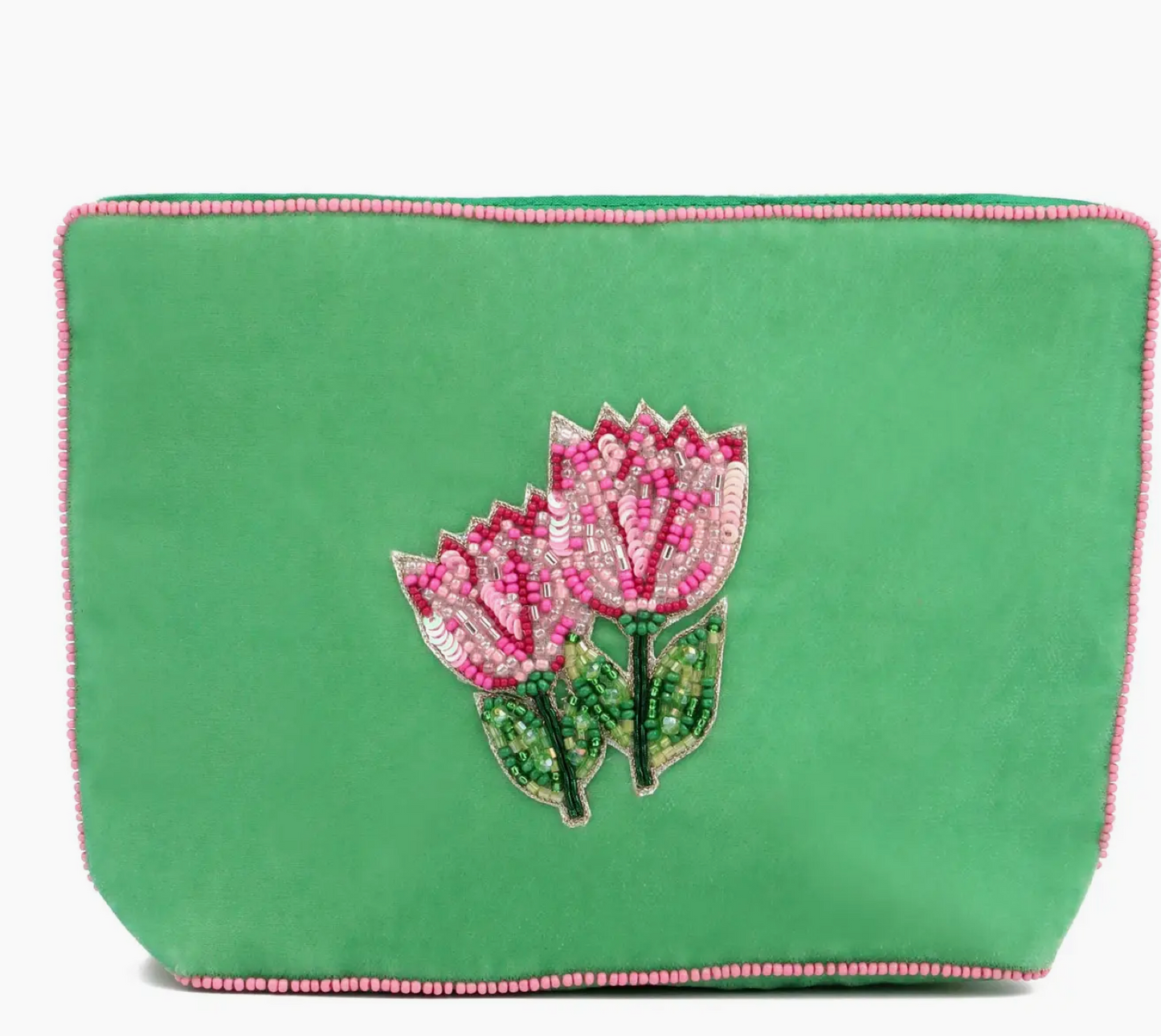 Multi Tulips On Green Medium Pouch