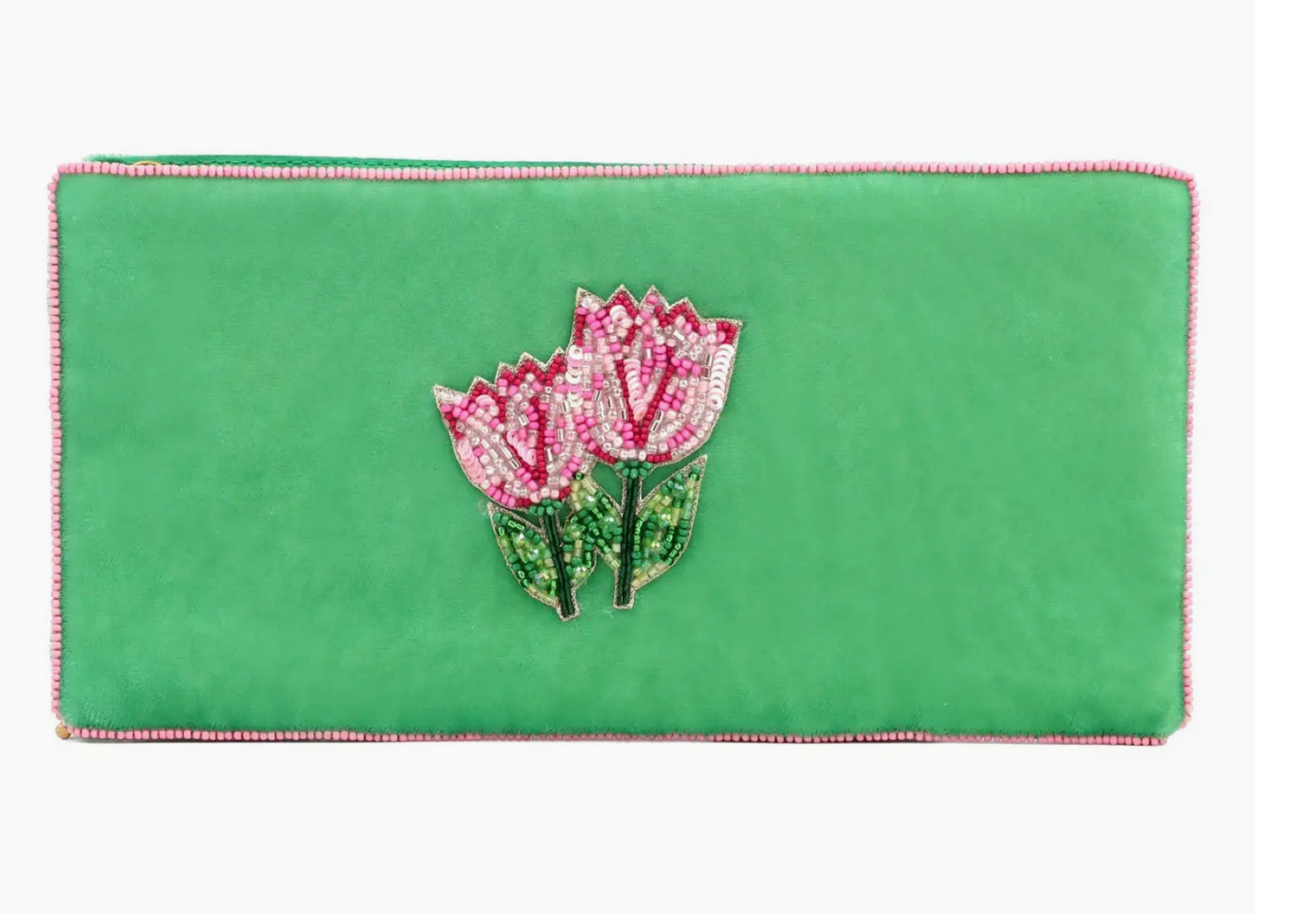 Pink Tulip On Green Multi Use Pouch