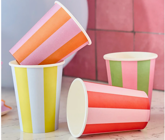 Bright Banquet Striped Paper Cups - Pack of 8
