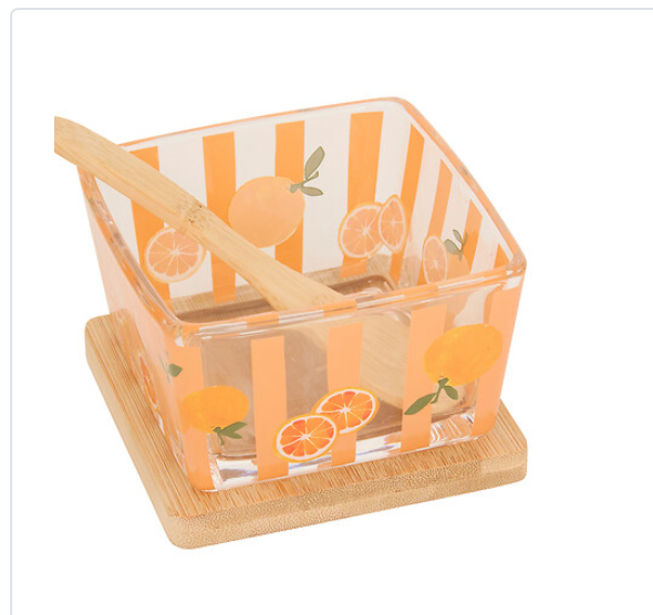 Fruity Tapas Verrine Glass With Spoon And Bamboo Tray
