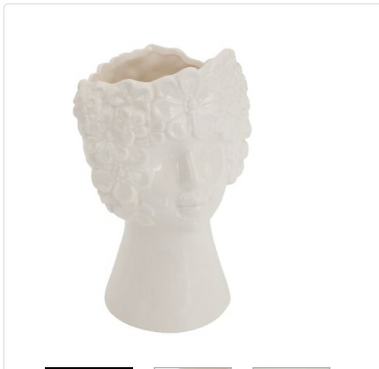 White Ceramic Face Vase Rose Flower