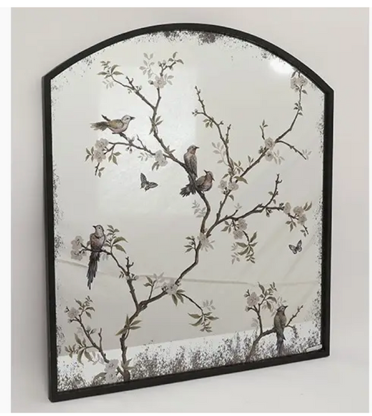 Arched Overmantel Mirror with Birds & Blossoms