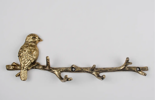Gold Bird On Branch 5 Wall Hooks