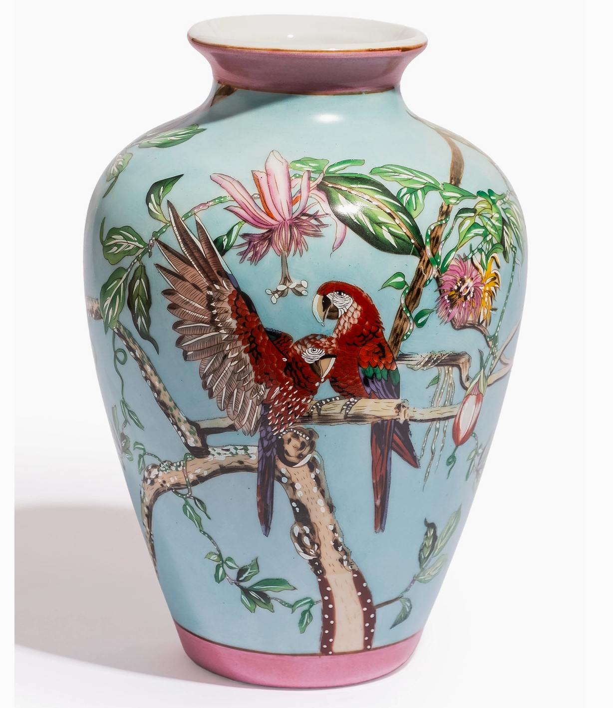 Colourful Parrot & Floral Ceramic Vase