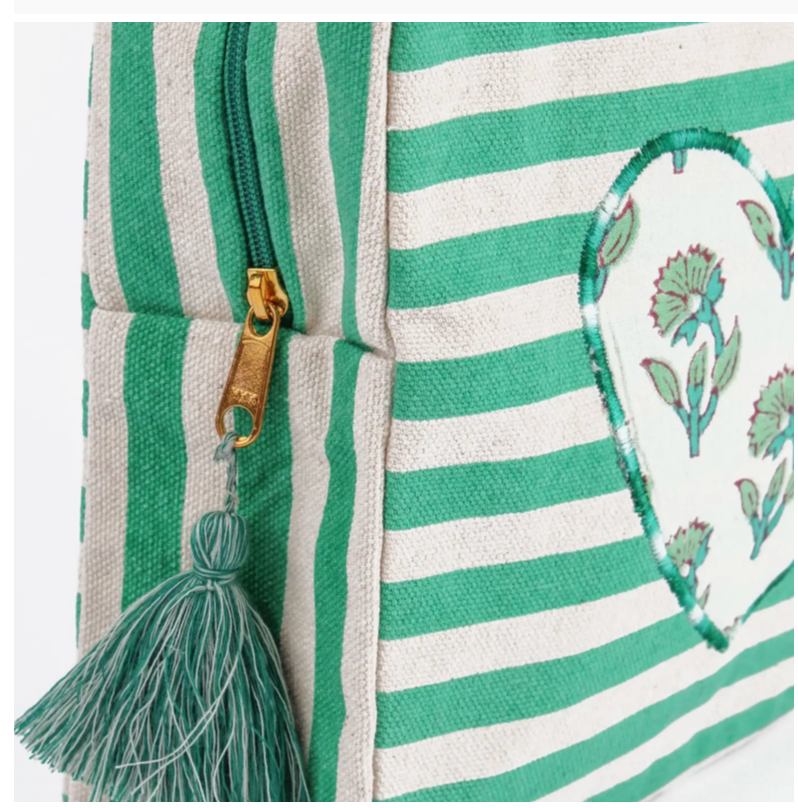 Green Stripe Heart Washbag