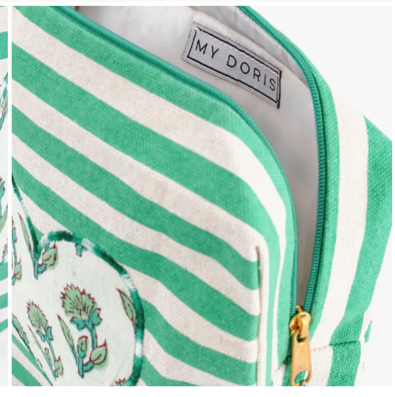 Green Stripe Heart Washbag