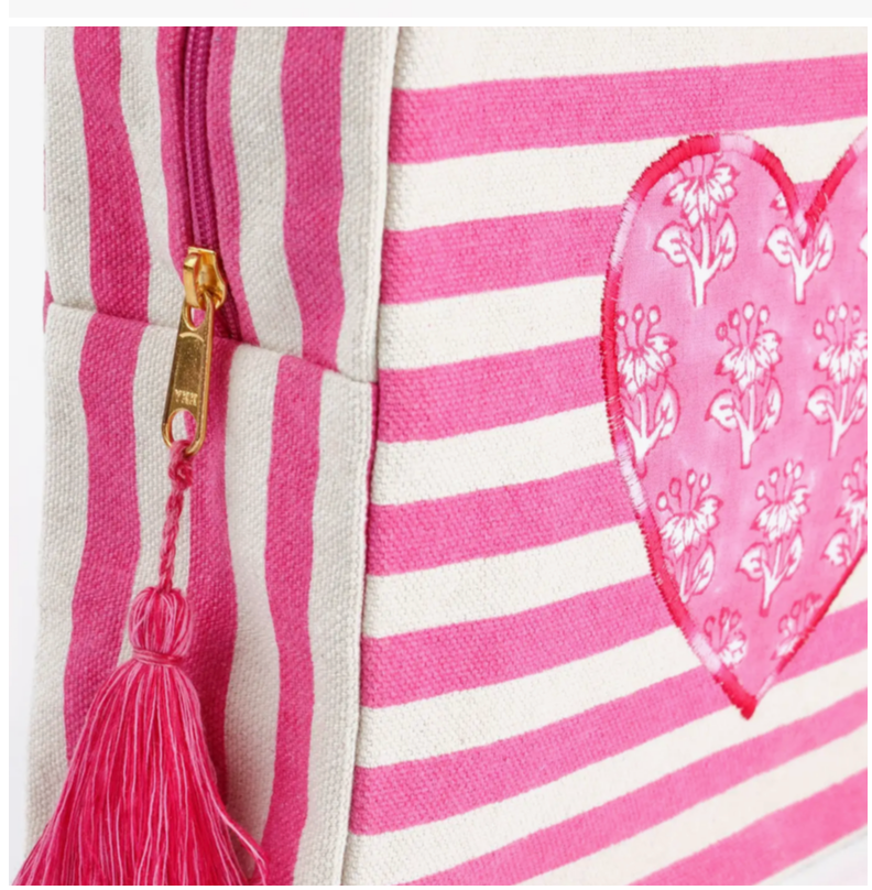 Pink Stripe Heart Washbag