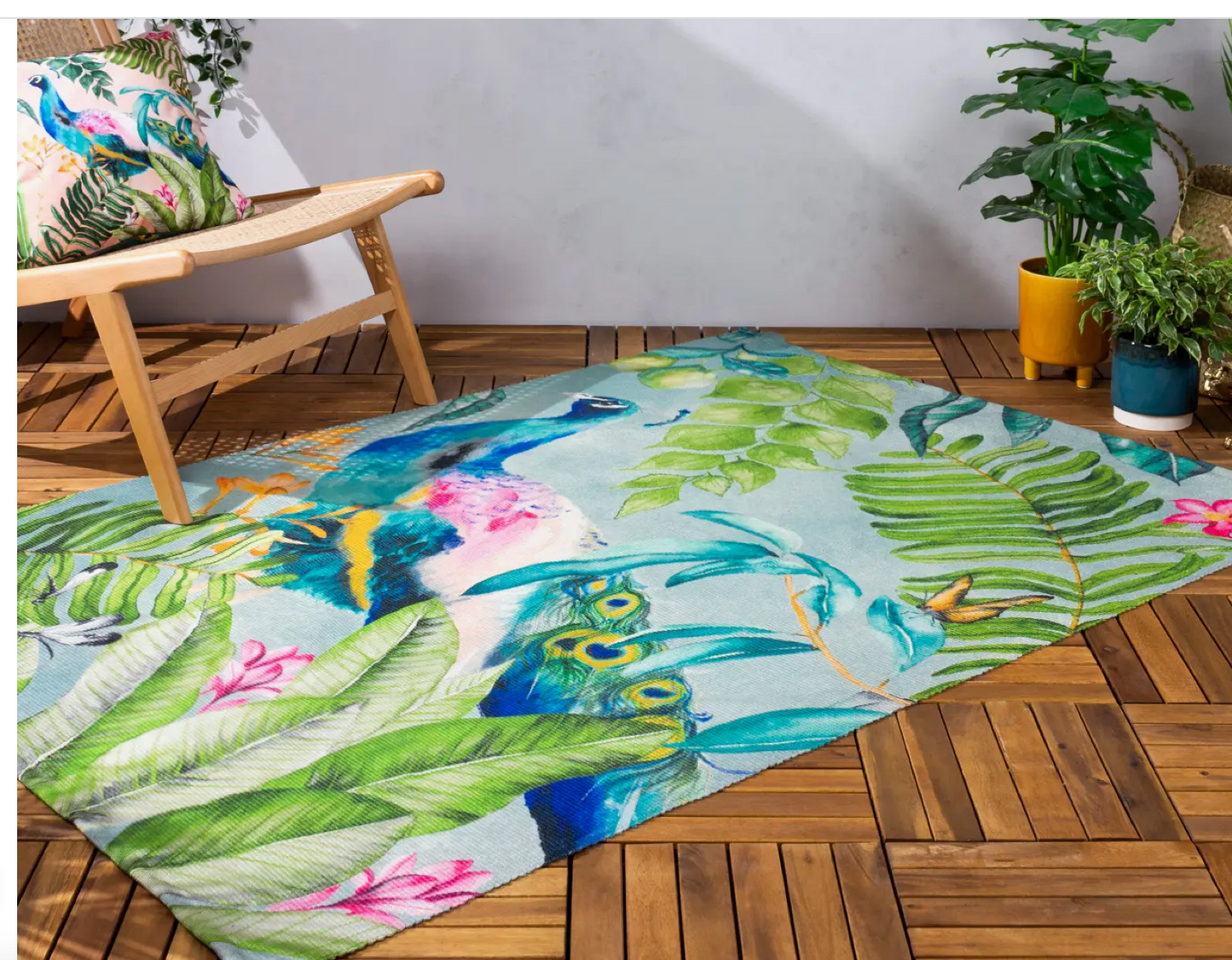 Peacock 120x170cm Indoor/Outdoor Washable Rug True Blue