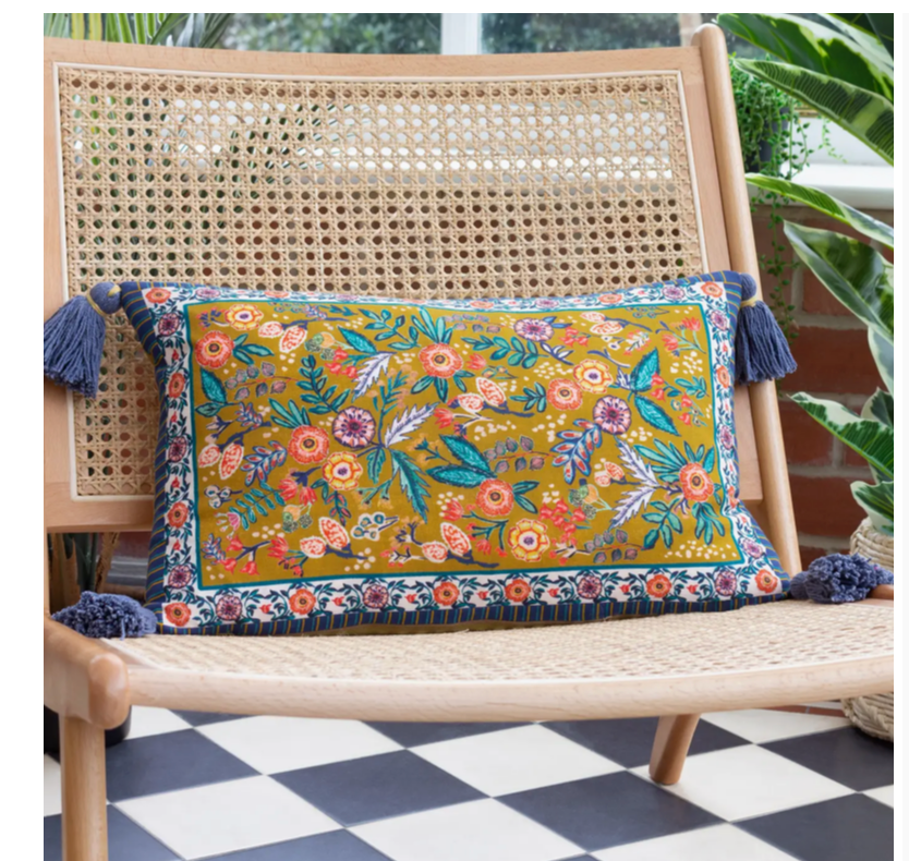 Rosa Floral Tasselled Cushion Navy/Gold