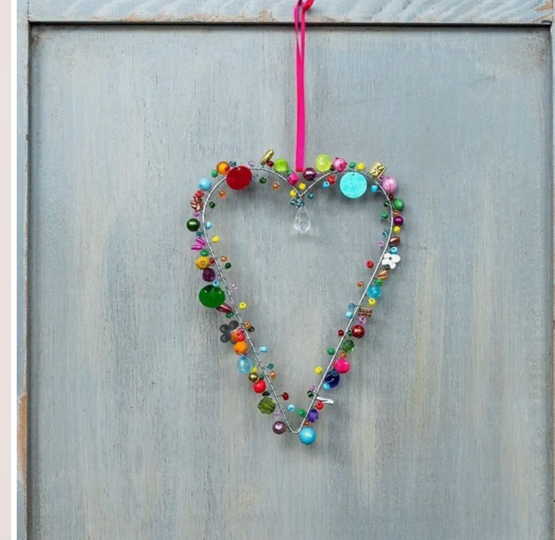 Handmade Beaded Heart Decoration (11X16cm) - Multi-Coloured