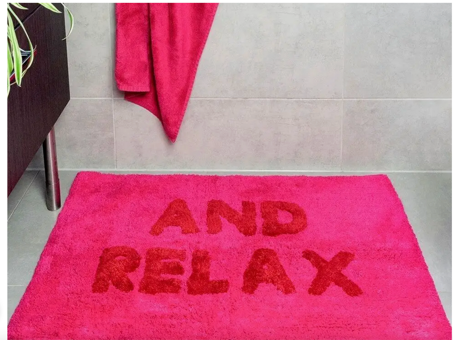 Tufted Cotton Bath Mat - 'and Relax' Pink