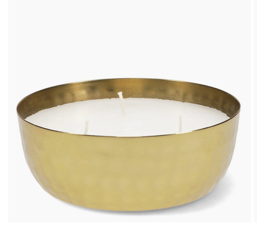 3-Wick Scented Candle Bowl - Gold Tone Hammered Metal