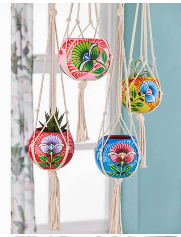 Shapla Handpainted Hanging Planter Yellow