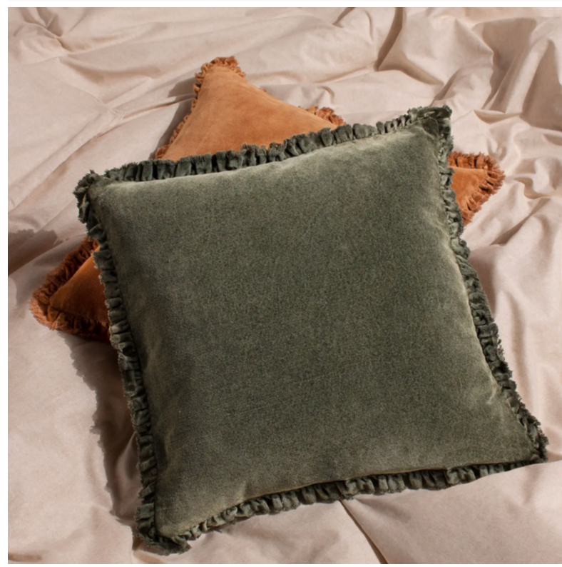 Bertie Washed Cotton Velvet Cushion Moss