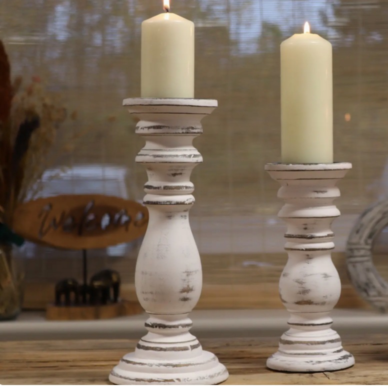 Classic Candle Stand - Whitewash - 23x10cm - Small