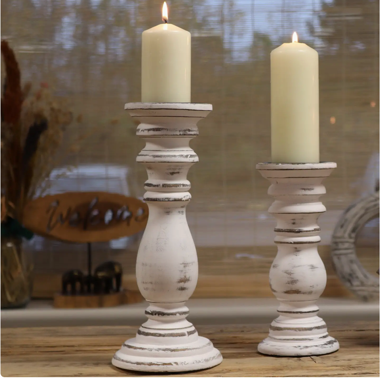 Classic Candle Stand - Whitewash - 30x10cm - Medium