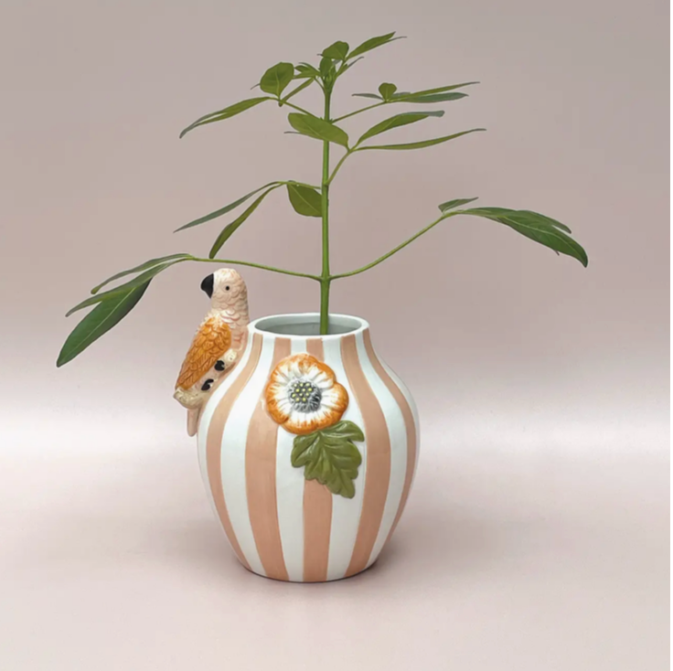 Pink Bird Stripe Vase
