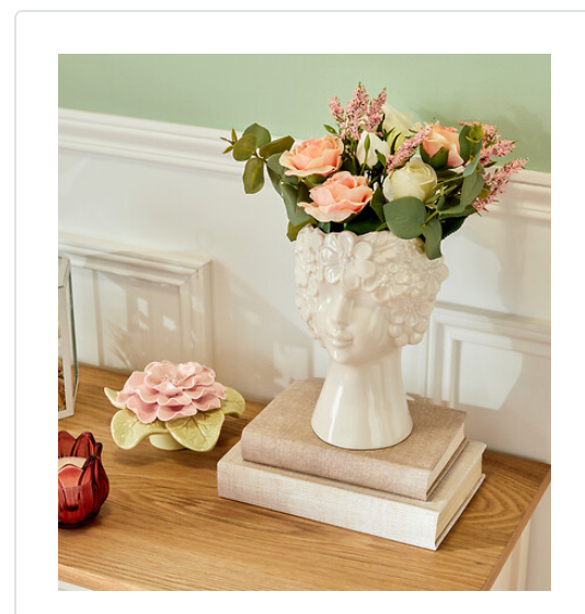 White Ceramic Face Vase Rose Flower