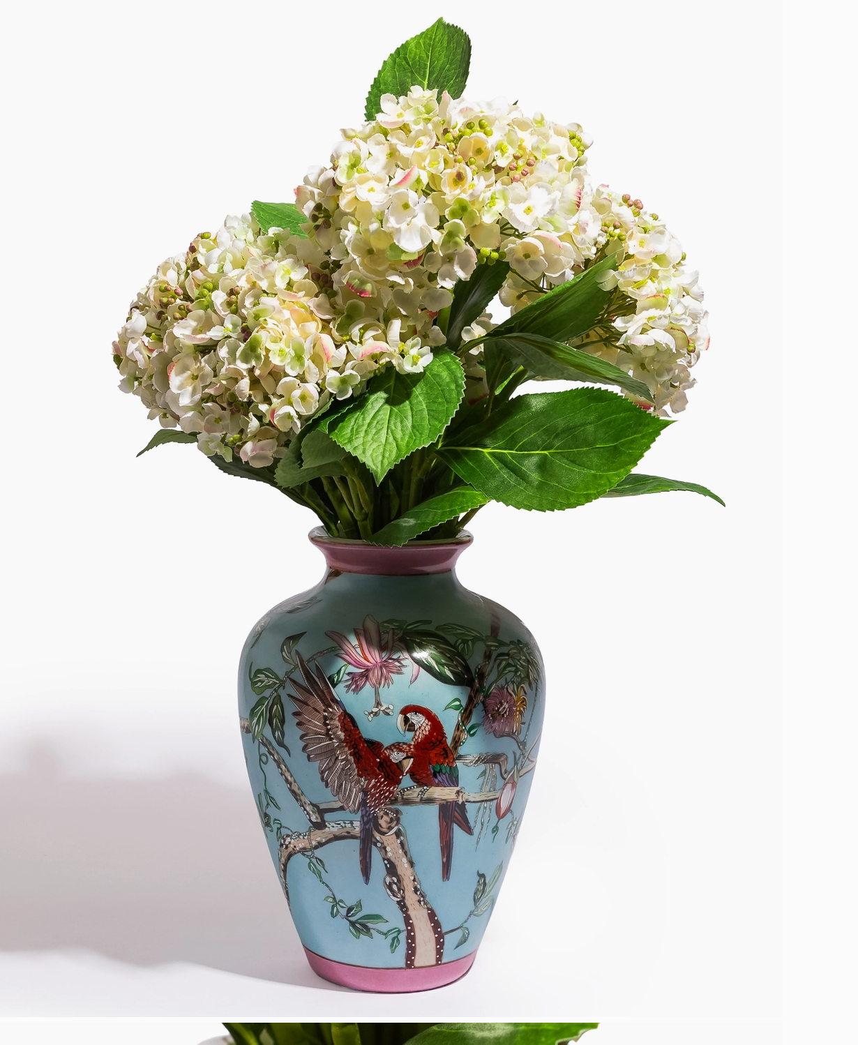 Colourful Parrot & Floral Ceramic Vase